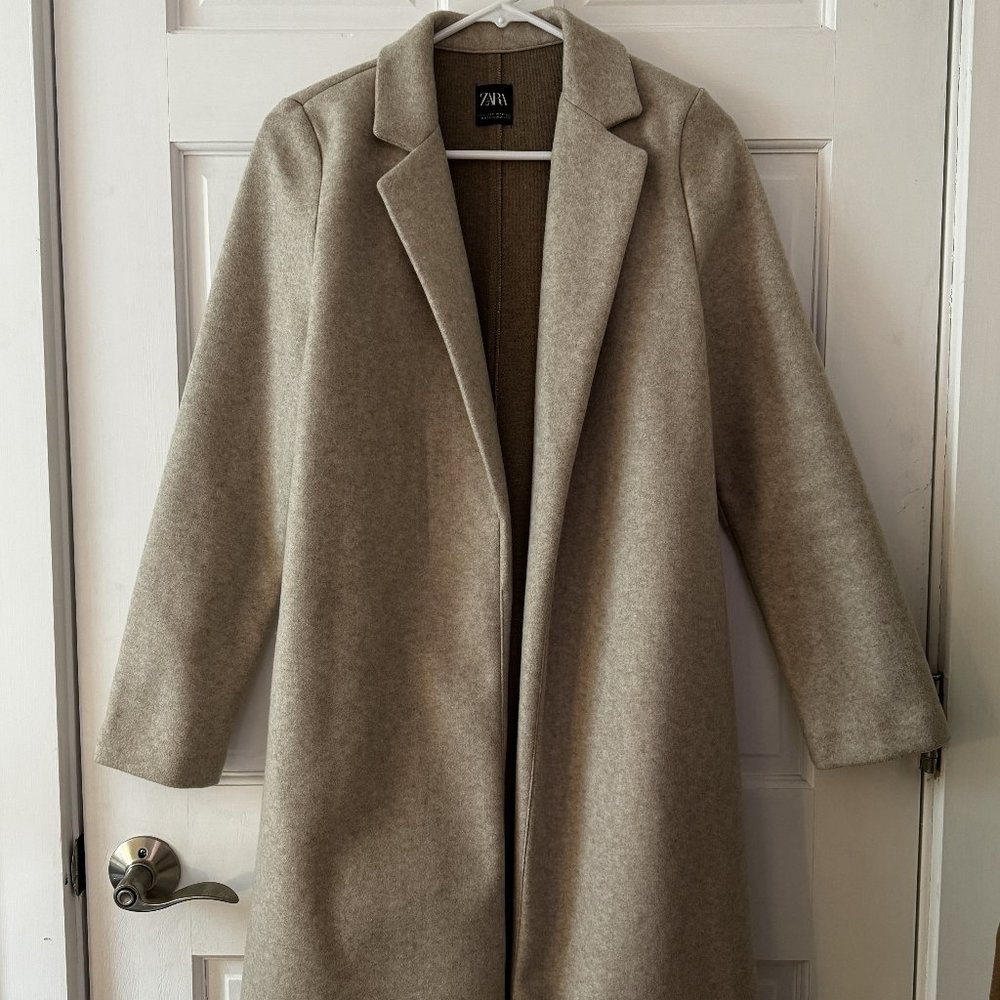 Zara Beige Lapel Open Front Coat - Small
